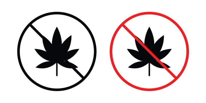 No Marijuana sign. Line and glyph solid vector collection.