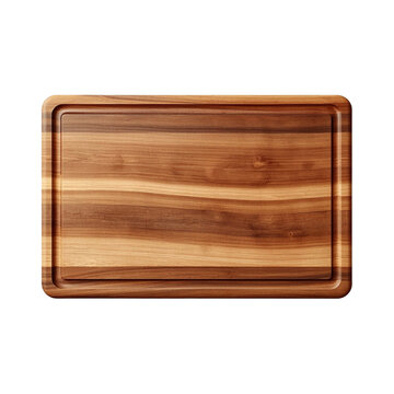 A wooden cutting board with a groove on transparent background
