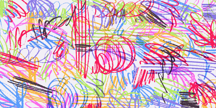 Abstract Background With Colorful Crayon Scribble with Messy Texture Vector Illustration. Vibrant hand drawn squiggles and doodles on light backdrop. Perfect for kids, textile and creative design