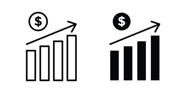 Profit increase icon. Line and glyph solid vector collection.