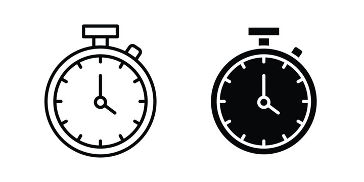 Stop watch icon. Line and glyph solid vector collection.