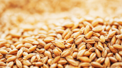 Obraz premium Wheat grains forming a golden textured carpet, representing harvest, agriculture, and natural goodness in soft focus