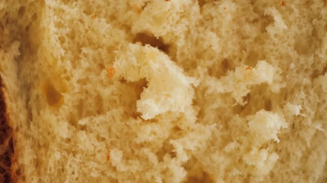 Close-up texture of airy cake dough, traditional Easter bread kulich. Soft and fluffy crumb. High quality 4k footage