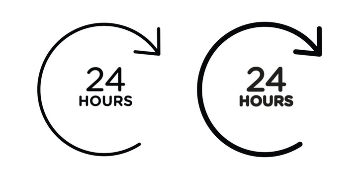 Twenty four hours icon. Line and glyph solid vector collection.