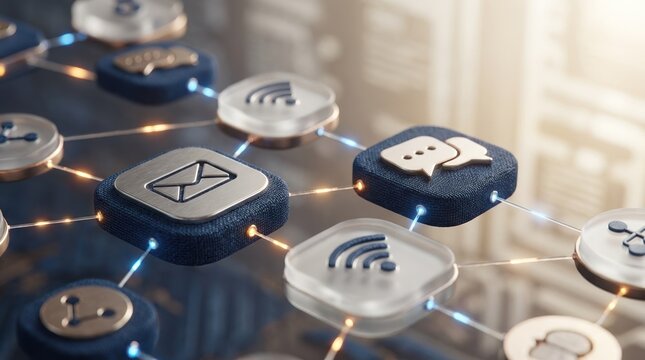 Close-up detail of digital communication icons network background showcasing intricate textures and sophisticated design elem.