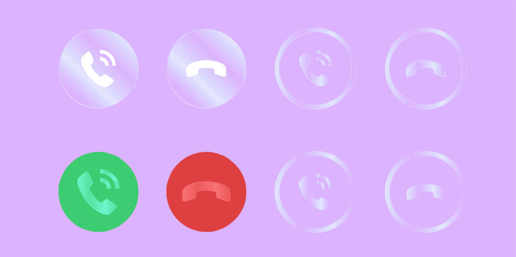 Call end and call answer icons with color states hang up user interface communication telephone translucent interface technology operator connection collection