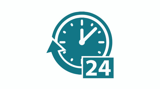 24/7 continuous service icon. All day availability and support symbol.