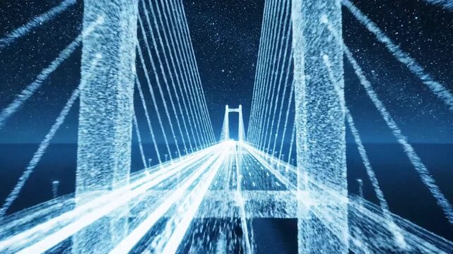 Abstract digital bridge structure with bright lines in a futuristic concept