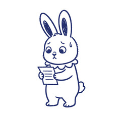Obraz premium Minimalist vector of a surprised bunny character. Cute animal mascot with shock expression in blue line style isolated on white.