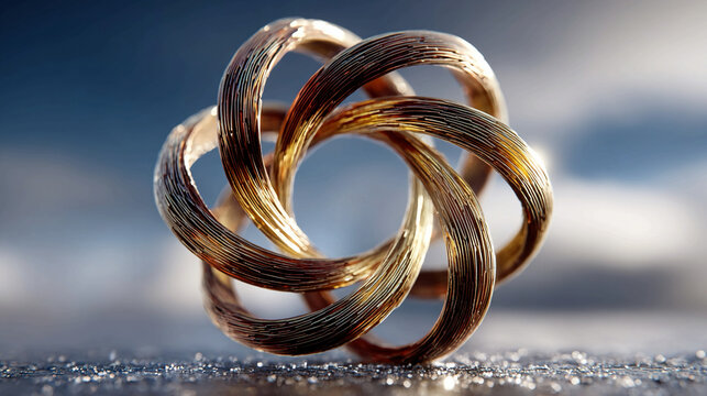 Wire bending into perfect circle, transformation, abstract metal object forming geometric shape, symbolic perfection, flexibility, and creation of order from malleable materials in surreal style.