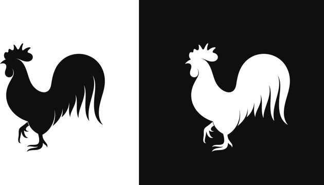 Black chicken and white chicken silhouette