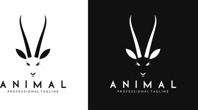Antelope logo vector. Animal head with horns silhouette
