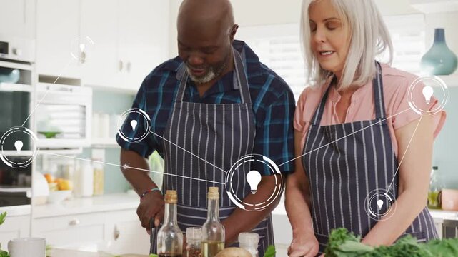 When translucent node overlays appear they're chopping greens and sharing tips while graphics float