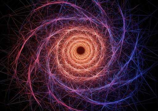 A swirling vortex of luminous, interconnected lines creating an impossible geometry that suggests infinite theoretical complexity and universal structure, knowledge, energetic, philosophy