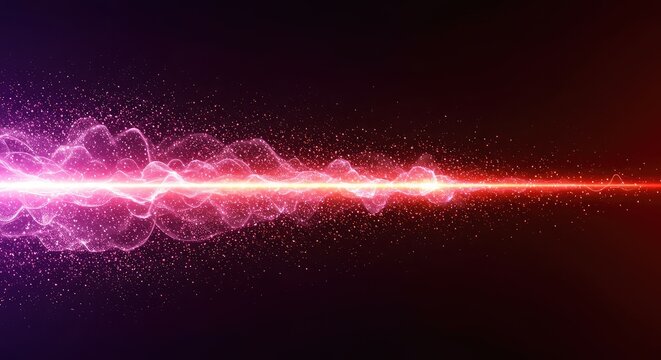 A vibrant, futuristic energy background displaying intricate light fields, subatomic particles, and swirling digital waves of force, glow, molecular, technology