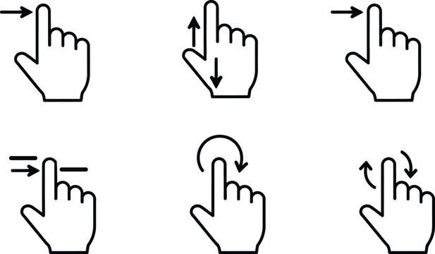 Hand gesture icons navigation and interaction symbols for user interfaces