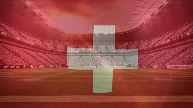 White cross appearing, tilting, shifting, pulsing opacity, revealing crowd, boosting stadium drama