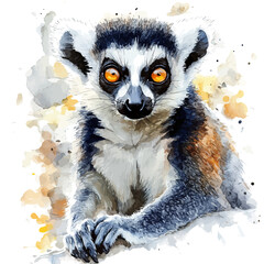 Lemur, playful watercolor vector depicting lively antics and expressive gestures, isolated on a white background. © zenvor