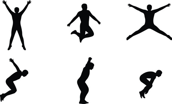 Jumping Silhouette Icon Collection Set Human Jumping