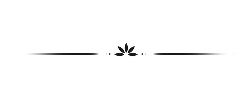 Horizontal Black simple decorative line with flower in middle