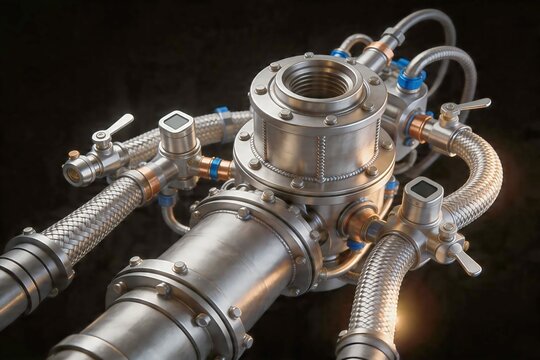 Rocket Turbopump Assembly with Propellant Feed Lines and Pressure Control Sensors