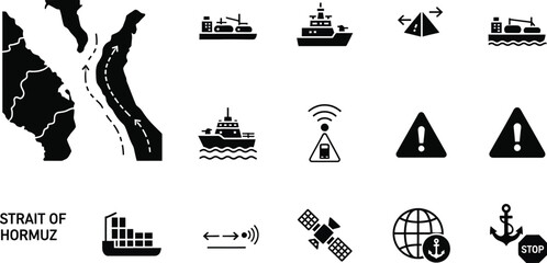 Nautical icons and maritime symbols in black and white © MDSAMIN