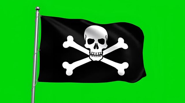 Pirate Flag Waving on a Green Screen Background.