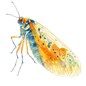 Lacewing, charming watercolor clipart, isolated on a white background.