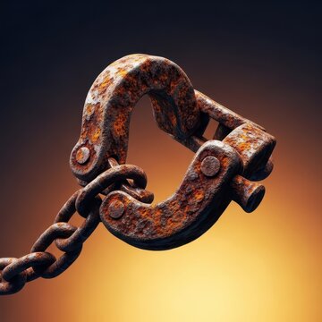 Heavy, rusty shackles restrict movement, symbolizing debt, economic servitude, or complete loss of independence and freedom under oppressive systems, bound, constraint, dark