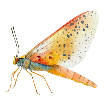 Lacewing, colorful watercolor painting with bold outlines, isolated on a white background.