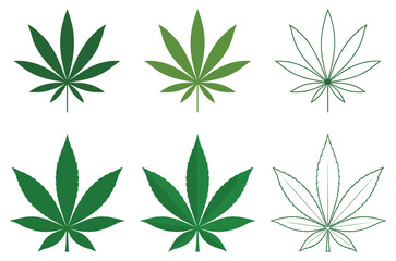 Fototapeta premium Cannabis Leaves: Variety of cannabis leaves in different designs. Medicinal plants, cannabis leaf, marijuana plants, herbal plant, hemp.