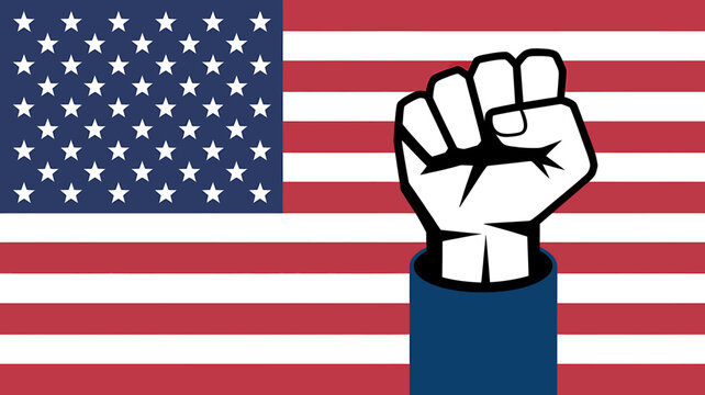 American flag with raised fist symbolizing unity and strength  patriotism and solidarity concept