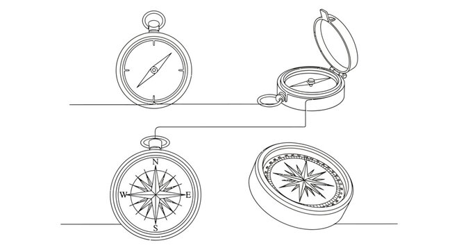 Compass icons, navigation symbols, travel vector graphics, directional signs, exploration tools