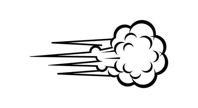 Explosion blast, speed lines, comic style cloud, black and white vector, motion effect