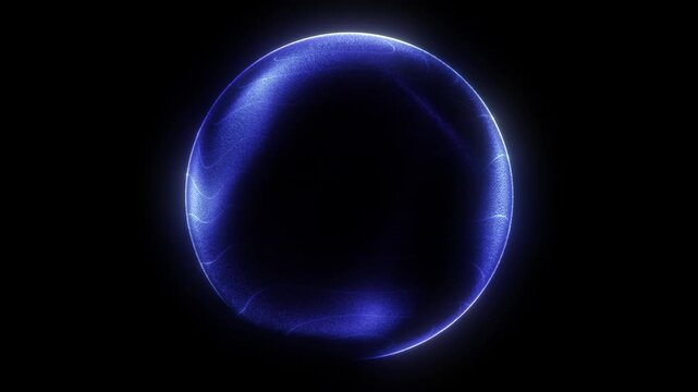 Luminous blue particle sphere with subtle flowing wave patterns abstract digital orb glowing energy field on black background futuristic technology visualization smooth gradient light loop