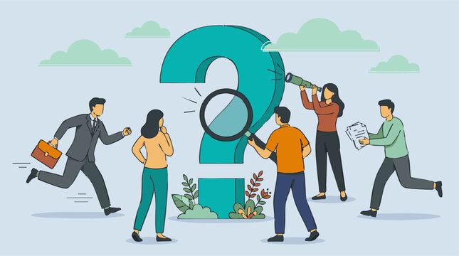 Business team searching for solutions and answers to complex problems