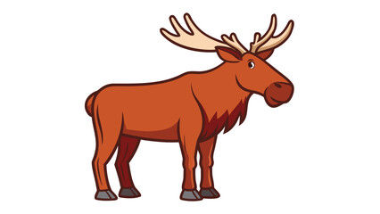 Fototapeta premium Cartoon moose standing in profile isolated on white background for children book illustration and educational design project