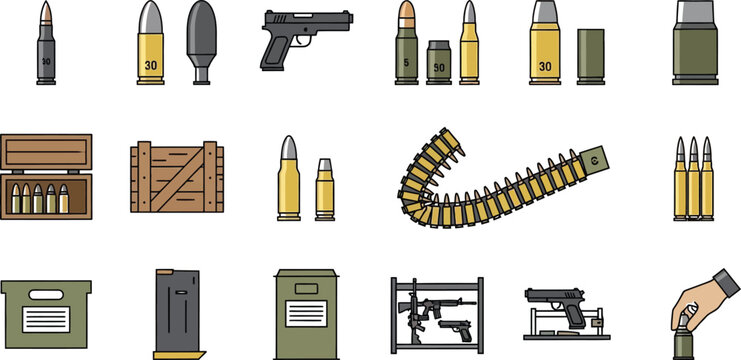 Assortment of firearms ammunition and related military equipment