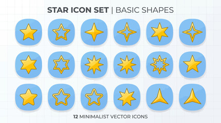 Fototapeta premium A set of star icons in basic shapes on blue circles