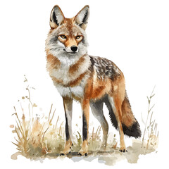 Obraz premium Jackal, charming watercolor clipart, isolated on a white background.