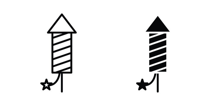 Fireworks rocket sign solid glyph and line series icons