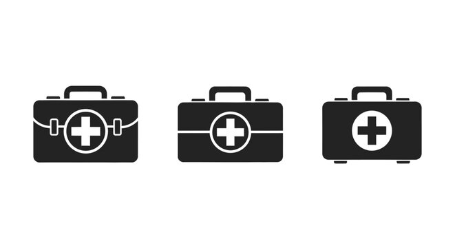 Three black first aid kit medical icons in a row.