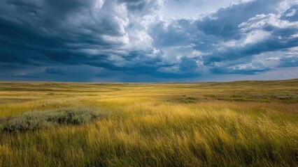 Obraz premium Dramatic Storm Clouds Over Golden Prairie