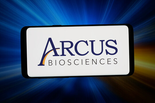 Stuttgart, Germany - 04-10-2026: In this photo illustration, the logo of US biopharma company Arcus Biosciences Inc. is displayed on a smartphone in front of abstract background on computer screen.