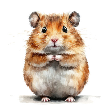 Hamster, elegant watercolor illustration luminous highlights, isolated on a white background.