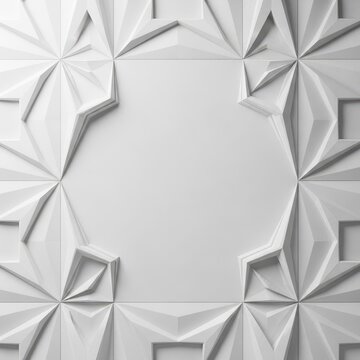 Detailed background texture of decorative white plaster wall tiles featuring deep geometric relief patterns perfect for contemporary architectural design, surface, renovation, decorative