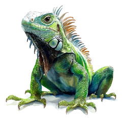 Obraz premium watercolor of Green Iguana draw illustration, isolated on a white background.