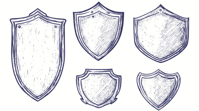 Hand-drawn illustration of several different shield shapes with a textured, sketchy aesthetic