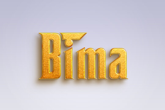 Gold text effect of Indonesian name Bima on light-blue background.