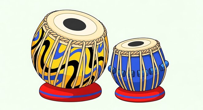 Traditional Tabla Drums Duo on Cushions, Indian Percussion Instruments